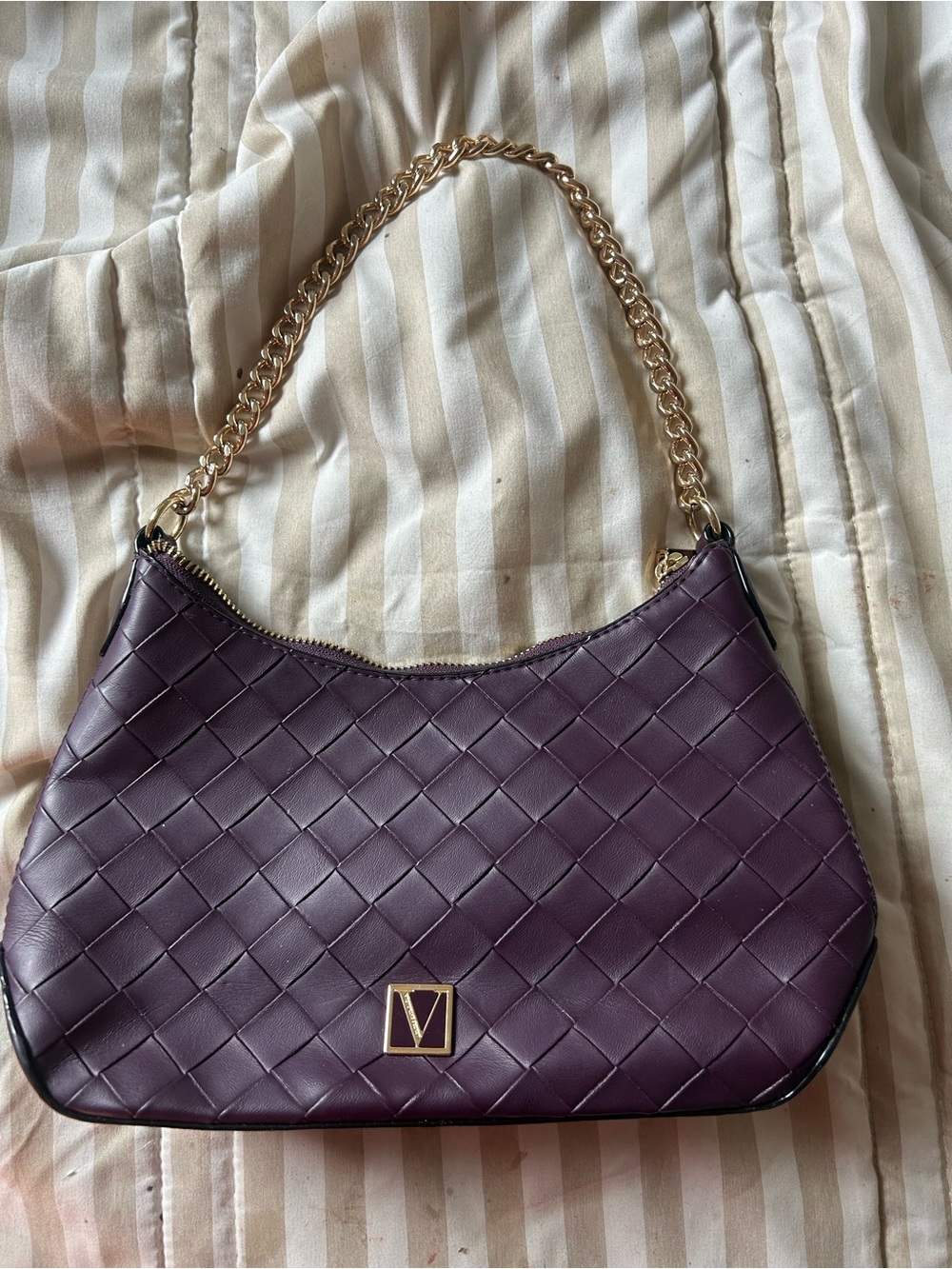 Victoria's Secret Plum Woven Shoulder Bag with Gold Chain